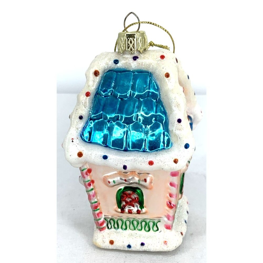 Lao Mai Pink Gingerbread House Glass Christmas Ornament 4 1/2” Tall - Picture 2 of 8